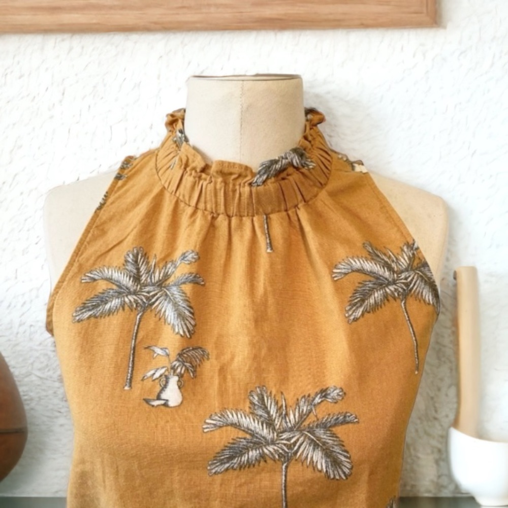 Ann Taylor Palm Tree Ruffle Collar Shell Size Large Petite - Picture 4 of 13
